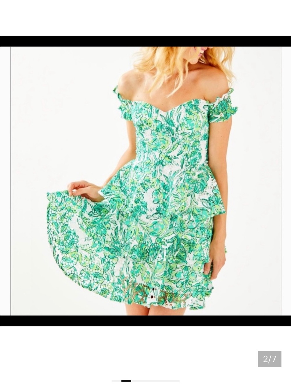 Lilly Pulitzer Green and White Off Shoulder Cicely Dress Flamingle size 4